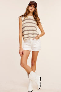 Chunky Stripe Sleeveless Sweater Top