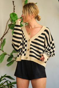 Contrast pattern sweater cardigan JJK5019