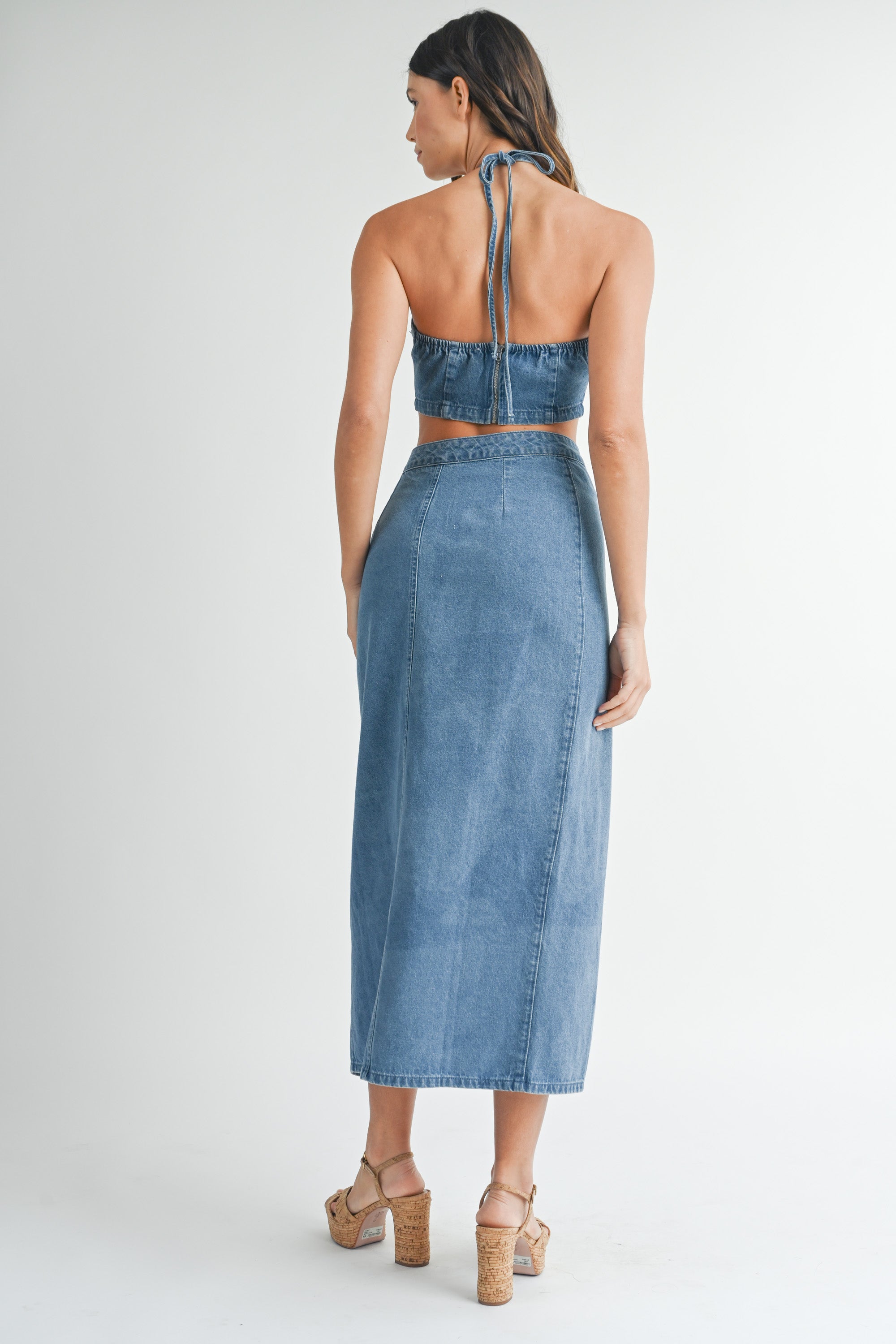 Denim Corsage Top and Ruffle hem Skirt SET